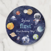 宇宙飛行士の宇宙少年1歳の誕生日メッセージカード フェイバータグ (正面)