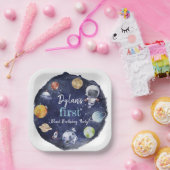 宇宙飛行士の宇宙少年1歳の誕生日メッセージカード ペーパープレート (パーティー)