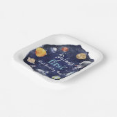 宇宙飛行士の宇宙少年1歳の誕生日メッセージカード ペーパープレート (傾斜あり)