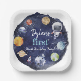 宇宙飛行士の宇宙少年1歳の誕生日メッセージカード ペーパープレート