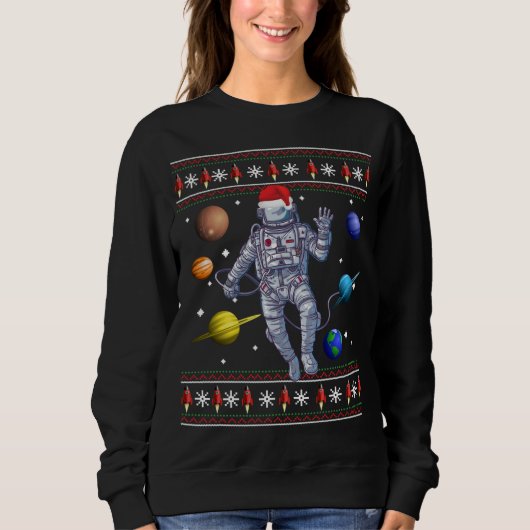 宇宙飛行士の宇宙惑星が醜いクリスマスの汗を愛する スウェットシャツ (正面)