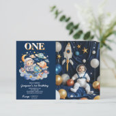 宇宙飛行士の宇宙惑星ボーイ1歳の誕生日 招待状 (スタンド正面)