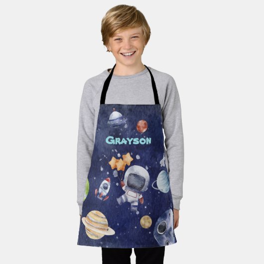 宇宙飛行士の宇宙惑星子供 エプロン (着用した状態)