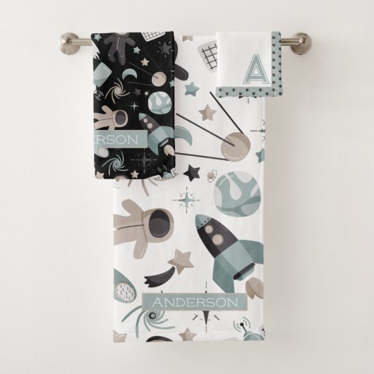 宇宙飛行士の宇宙探査機の青クールいパターン バスタオルセット (インサイチュ)