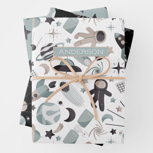 宇宙飛行士の宇宙探査機の青クールいパターン ラッピングペーパーシート (インサイチュ)