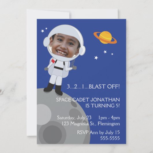 宇宙飛行士の宇宙探検家の誕生日の写真Templase 招待状 (正面)