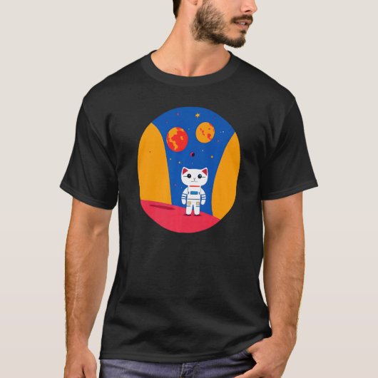 宇宙飛行士の宇宙猫が惑星を探索する 科学 Tシャツ (正面)