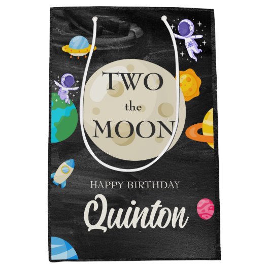 宇宙飛行士の宇宙空間2回目の誕生日 ミディアムペーパーバッグ (正面)
