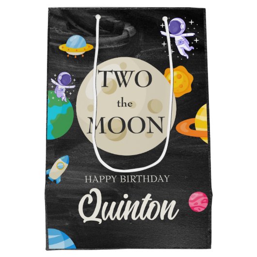 宇宙飛行士の宇宙空間2回目の誕生日 ミディアムペーパーバッグ (裏面)