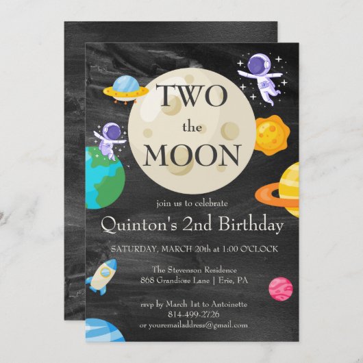 宇宙飛行士の宇宙空間2回目の誕生日 招待状 (正面/裏面)