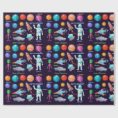 宇宙飛行士の宇宙船ロケット名を追加バースデーパーティー ラッピングペーパー (フラット)