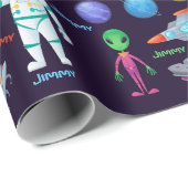 宇宙飛行士の宇宙船ロケット名を追加バースデーパーティー ラッピングペーパー (ロールコーナー)