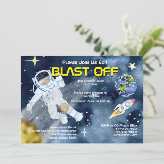 宇宙飛行士の宇宙船UFO惑星子供の大人パーティー 招待状 (スタンド正面)