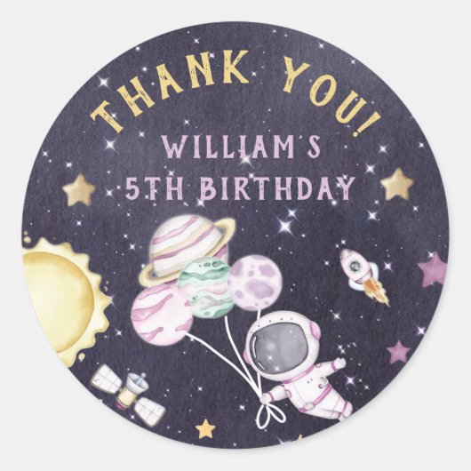 宇宙飛行士の宇宙誕生日ありがとう ラウンドシール (正面)