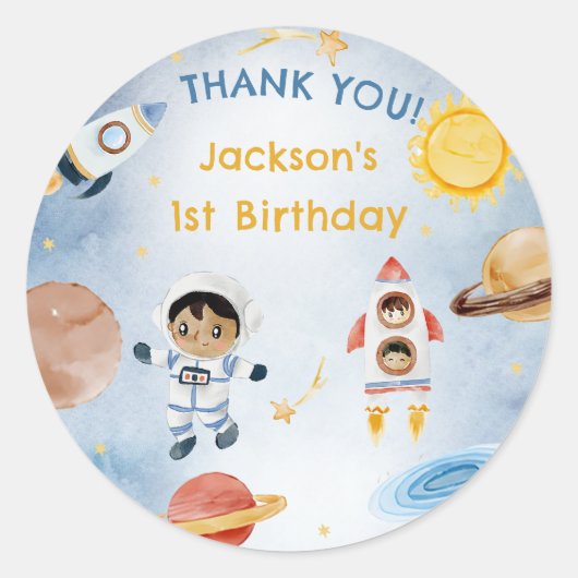 宇宙飛行士の宇宙誕生日ありがとう ラウンドシール (正面)