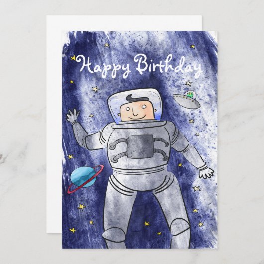 宇宙飛行士の宇宙誕生日カード 招待状 (正面/裏面)