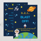 宇宙飛行士の宇宙誕生日招待状｜3 2 1 発射！ 招待状 (正面/裏面)