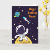 宇宙飛行士の宇宙誕生日 カード (黄色い花)