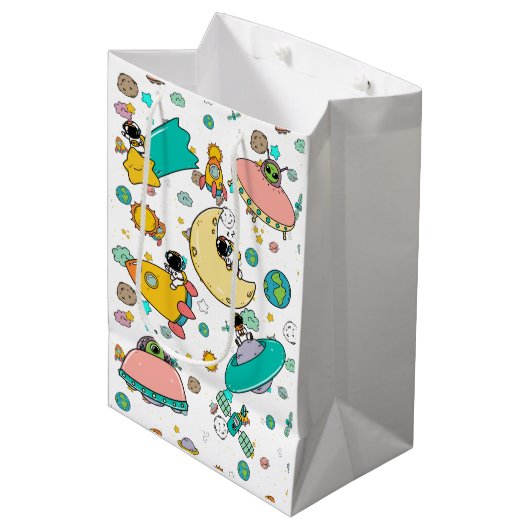 宇宙飛行士の宇宙飛行士の漫画 ミディアムペーパーバッグ (正面アングル)