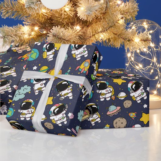 宇宙飛行士の宇宙飛行士の漫画 ラッピングペーパー (クリスマス)