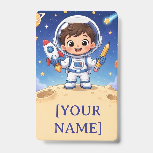 宇宙飛行士の少年が冒険の準備完了 ノート バッジ (正面)
