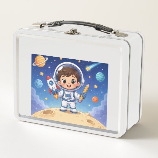 宇宙飛行士の少年が冒険の準備完了 ノート メタルランチボックス (正面)