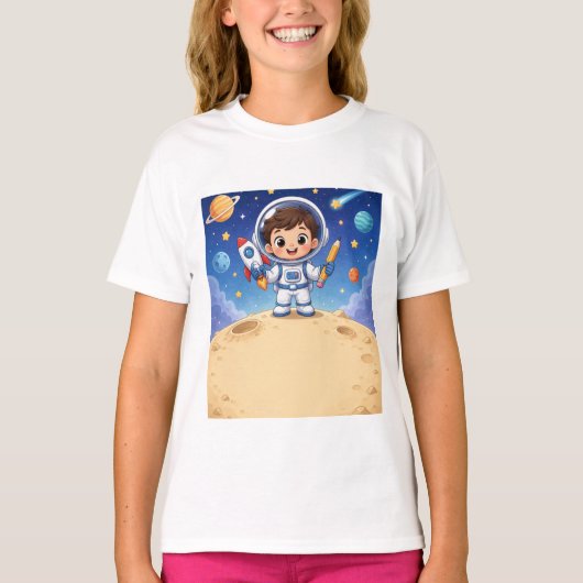 宇宙飛行士の少年が冒険の準備完了 ノート Tシャツ (正面)