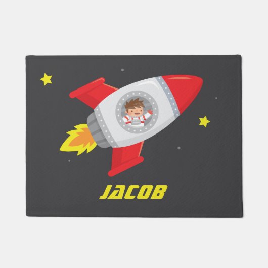宇宙飛行士の少年が描かれた子供部屋のインテリア ドアマット (正面)