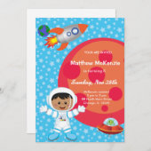 宇宙飛行士の少年誕生日テーマ 招待状 (正面/裏面)