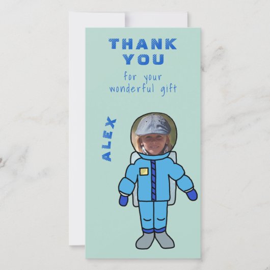 宇宙飛行士の少年　ありがとう　顔を入れてください サンキューカード (正面)