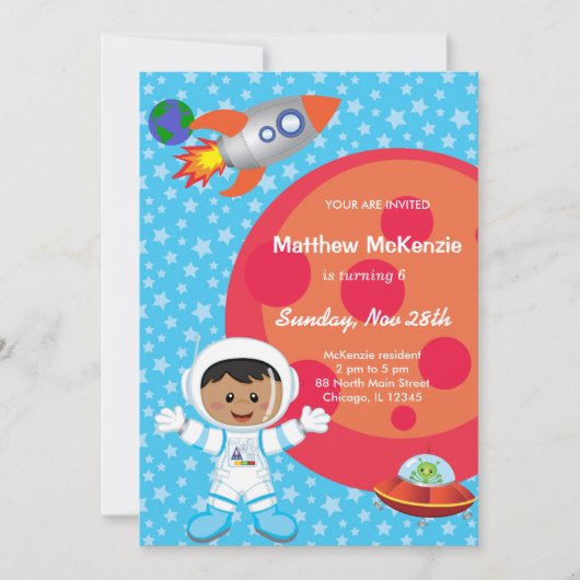 宇宙飛行士の少年 誕生日テーマ 招待状 (正面)