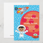 宇宙飛行士の少年 誕生日テーマ 招待状 (正面/裏面)