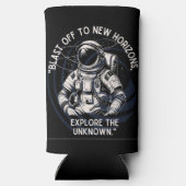 宇宙飛行士の引用文、新しい地平線に爆発 スリム缶クーラー (裏面)