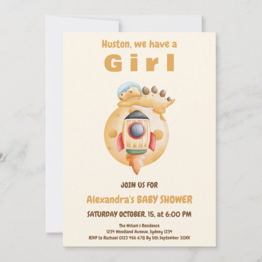 宇宙飛行士の恐竜の赤ちゃんシャワー 招待状 (正面)