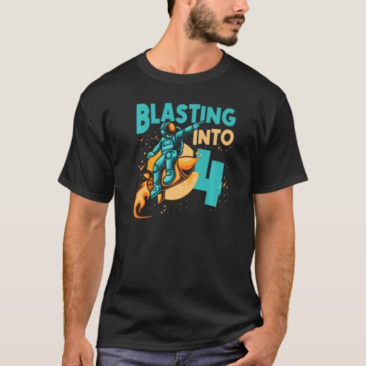 宇宙飛行士の惑星の宇宙船ハッピー4th誕生日 tシャツ (正面)