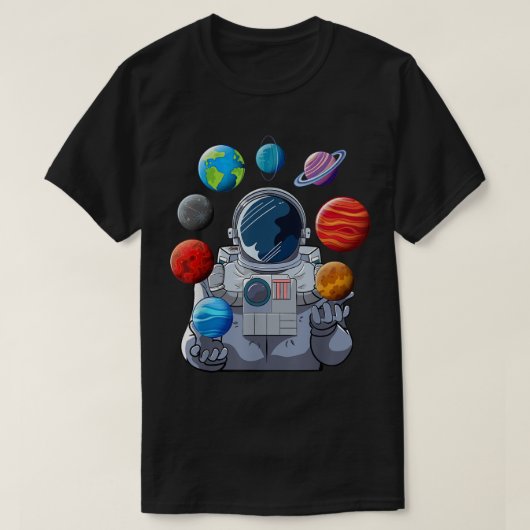 宇宙飛行士の惑星ジャグリングアート Tシャツ (デザイン正面)