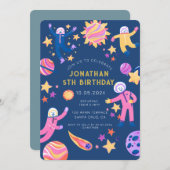 宇宙飛行士の惑星宇宙ボーイ誕生日 招待状 (正面/裏面)