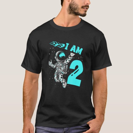宇宙飛行士の惑星宇宙船ハッピーセカンドバースデー Tシャツ (正面)