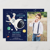 宇宙飛行士の惑星銀河少年誕生日 招待状 (正面/裏面)