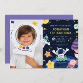 宇宙飛行士の惑星 スペース ボーイ 誕生日 招待状 (正面/裏面)