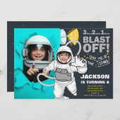 宇宙飛行士の撮影誕生日 招待状 (正面/裏面)