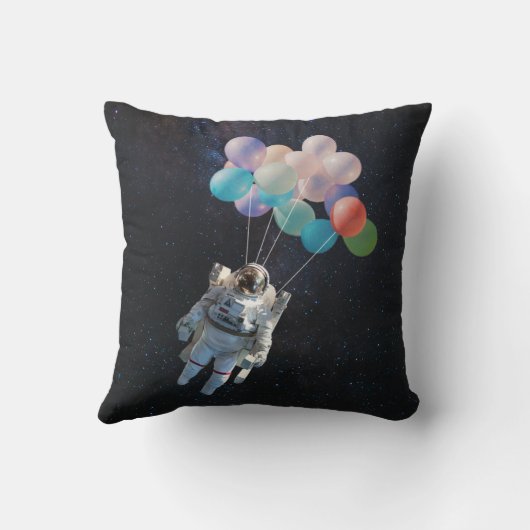 宇宙飛行士の星と宇宙のカラフル風船 クッション (裏面)