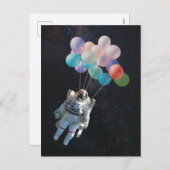 宇宙飛行士の星と宇宙のカラフル風船 シーズンポストカード (正面/裏面)