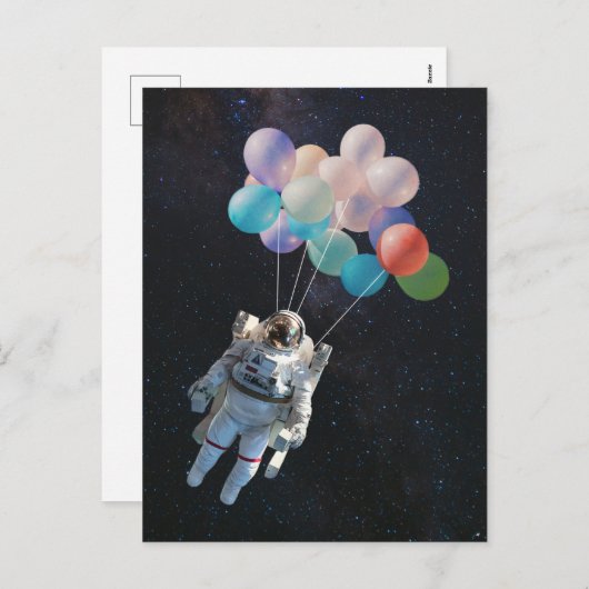 宇宙飛行士の星と宇宙のカラフル風船 シーズンポストカード (正面/裏面)