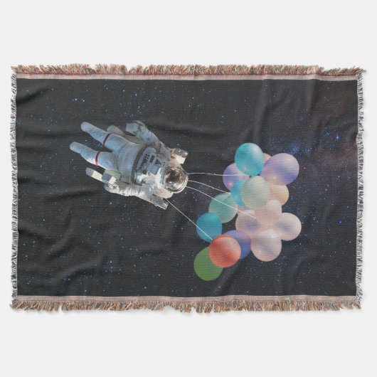 宇宙飛行士の星と宇宙のカラフル風船 スローブランケット (正面)