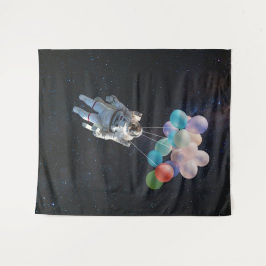 宇宙飛行士の星と宇宙のカラフル風船 タペストリー (正面(横))