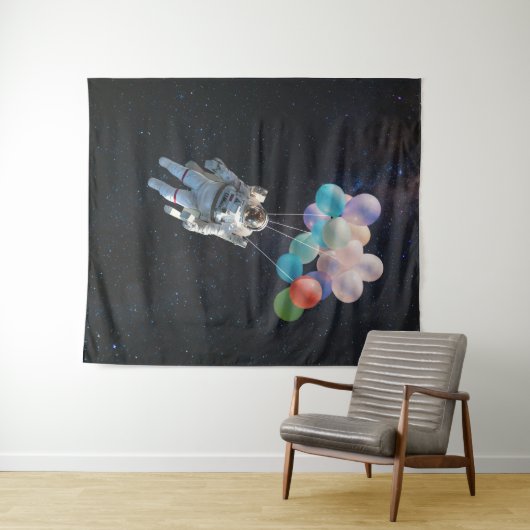宇宙飛行士の星と宇宙のカラフル風船 タペストリー (インサイチュ(横))