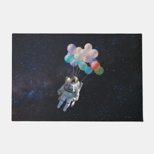 宇宙飛行士の星と宇宙のカラフル風船 ドアマット (正面)
