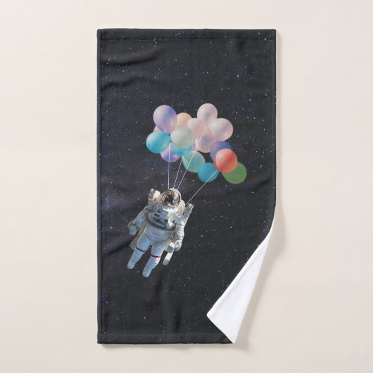 宇宙飛行士の星と宇宙のカラフル風船 バスタオルセット (ハンドタオル)