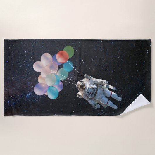 宇宙飛行士の星と宇宙のカラフル風船 ビーチタオル (正面)